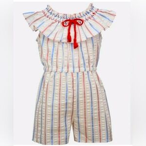 NWT Bonnie Jean Big Girls Americana Patriotic Striped One-Piece Romper-Size-10